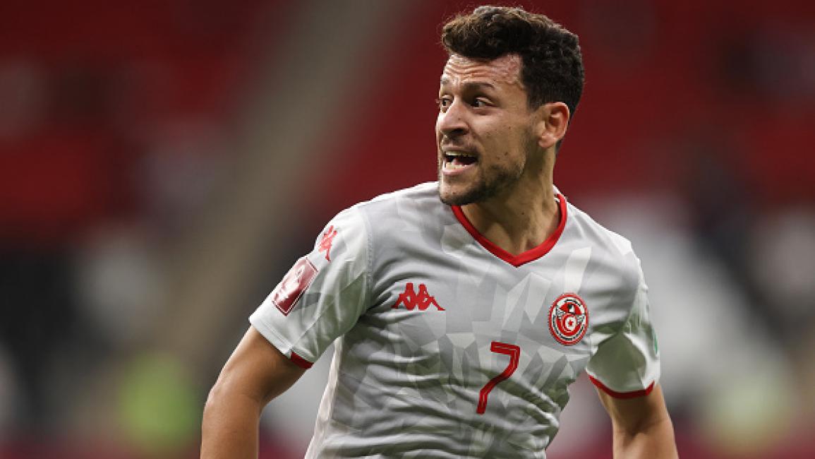 AL KHOR, QATAR - DECEMBER 03: Youssef Msakni of Tunisia during the FIFA Arab Cup Qatar 2021 Group B match between Syria v Tunisia at Al Bayt Stadium on December 3, 2021 in Al Khor, Qatar. (Photo by James Williamson - AMA/Getty Images)	