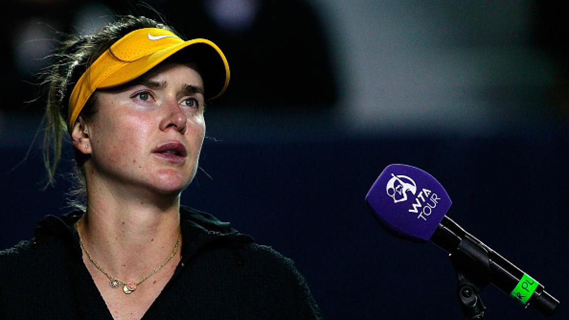 MONTERREY, MEXICO - MARCH 01: Elina Svitolina of Ukraine speaks after a match between Anastasia Potapova of Russia and Elina Svitolina of Ukraine as part of Day 4 of the GNP Seguros WTA Monterrey Open 2022 at Estadio GNP Seguros on March 1, 2022 in Monterrey, Mexico. (Photo by Gonzalo Gonzalez/Jam Media/Getty Images)	