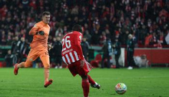 BERLIN, GERMANY - JANUARY 31: Jérôme Roussillon of Berlin misses an open goal during the DFB Cup round of 16 match between 1. FC Union Berlin and VfL Wolfsburg at Stadion an der alten Försterei on January 31, 2023 in Berlin, Germany. (Photo by Maja Hitij/Getty Images)