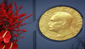 Nobel Peace Prize Ceremony 2008 OSLO, NORWAY - DECEMBER 10: A plaque depicting Alfred Nobel at the Nobel Peace Prize Ceremony 2008 in Oslo City Hall on December 10, 2008 in Oslo, Norway. The Norwegian Nobel Committee has decided to award the Nobel Peace Prize for 2008 to Martti Ahtisaari for his important efforts, on several continents and more than three decades, to resolve international conflicts. The Nobel Peace Prize is one of five Nobel Prizes bequeathed by the Swedish industrialist and inventor Alfred