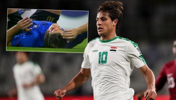 ABU DHABI, UNITED ARAB EMIRATES - JANUARY 22: Mohanad Ali of Iraq during the AFC Asian Cup round of 16 match between Qatar and Iraq at Al Nahyan Stadium on January 22, 2019 in Abu Dhabi, United Arab Emirates. (Photo by Matthew Ashton - AMA/Getty Images)