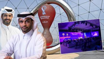 DOHA, QATAR - DECEMBER 15: The Countdown clock for the FIFA Qatar World Cup 2022 on the Corniche during the FIFA Arab Cup Qatar on December 15, 2021 in Doha, Qatar. (Photo by Shaun Botterill/Getty Images)