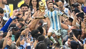 LUSAIL CITY, QATAR - DECEMBER 18: Gonzalo Montiel of Argentina celebrates after scoring the team's fourth and winning penalty in the penalty shoot out during the FIFA World Cup Qatar 2022 Final match between Argentina and France at Lusail Stadium on December 18, 2022 in Lusail City, Qatar. (Photo by Maja Hitij - FIFA/FIFA via Getty Images)