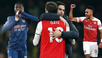 SOUTHAMPTON, ENGLAND - JANUARY 26: Nicolas Pepe celebrates scoring the 1st Arsenal goal during the Premier League match between Southampton and Arsenal at St Mary's Stadium on January 26, 2021 in Southampton, England. Sporting stadiums around the UK remain under strict restrictions due to the Coronavirus Pandemic as Government social distancing laws prohibit fans inside venues resulting in games being played behind closed doors. (Photo by Stuart MacFarlane/Arsenal FC via Getty Images)