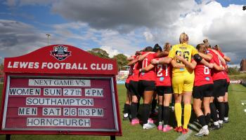 LEWES, ENGLAND - AUGUST 27: General view outside the stadium prior to the Barclays FA Women's Championship match between Lewes and Southampton FC at The Dripping Pan on August 27, 2023 in Lewes, England. (Photo by Steve Bardens - The FA/The FA via Getty Images)