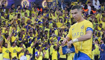 RIYADH, SAUDI ARABIA - NOVEMBER 27: Cristiano Ronaldo of Al Nassr before the AFC champions league between Al-Nassr and Persepolis at King Saud University Stadium on November 27, 2023 in Riyadh, Saudi Arabia. (Photo by Khalid Alhaj/MB Media/Getty Images)