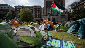 جانب من اعتصام طلاب جامعة كولومبيا دعما لغزة، 29 أبريل 2024 (Getty)